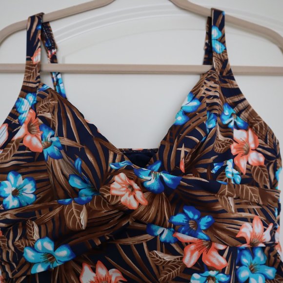 Lands' End Floral Swim Top - Blue and Brown - Picture 3 of 10